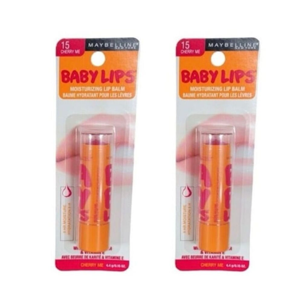 2 Maybelline Baby Lips Moisturizing Lip Balm in Cherry Me #15 With Shea Butter